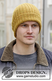 Sun In The City / DROPS 208-2 - Knitted hat / hipster hat for men with rib in DROPS Sky.