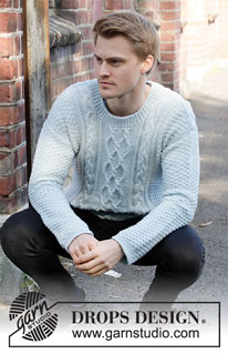 Winter Delight / DROPS 208-8 - Knitted jumper for men in DROPS Merino Extra Fine or DROPS Soft Tweed. The piece is worked with cables and double moss stitch. Sizes S – XXXL.