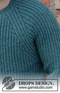 Lagoon / DROPS 208-9 - Męski sweter na drutach, przerabiany od góry do dołu, ściegiem angielskim, z reglanowymi rękawami z włóczki DROPS Sky. Od S do XXXL