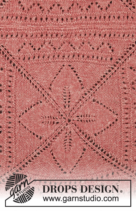 Sweet Nordic Rose / DROPS 209-1 - Knitted blanket with squares and lace pattern in DROPS Sky.