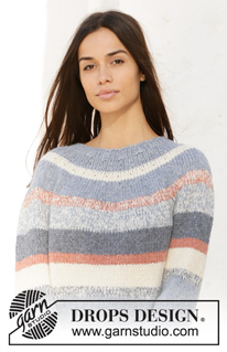 Sailors Sweater / DROPS 210-27 - Knitted jumper with round yoke and stripes in 2 strands DROPS Sky. Sizes S - XXXL.