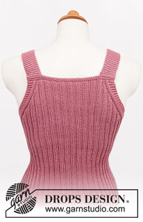 Strawberry Summer / DROPS 211-18 - Top tricotado de cima para baixo em DROPS Safran, em canelado. Do S ao XXXL