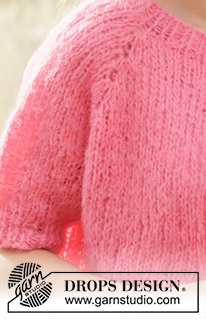 Sweet Melody / DROPS 212-23 - Sweter na drutach przerabiany od góry do dołu, z włóczki DROPS Melody, z krótkim rękawem z reglanowymi rękawami. Od XS do XXL.