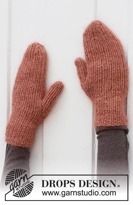 Blushing Fall / DROPS 214-2 - Čepice a rukavice – palčáky pletené pružným vzorem z příze DROPS Alpaca a DROPS Kid-Silk.