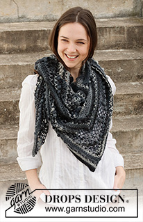 Polished Marble / DROPS 214-43 - Crocheted shawl in DROPS Delight. Piece is crocheted top down with bobbles and lace pattern.