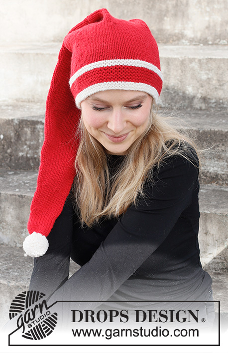 Everybody Wants To Be An Elf / DROPS 214-69 - Pruhovaná vánoční čepice pletená vroubkovým vzorem a lícovým žerzejem z příze DROPS Nepal. Velikost S - XL. Motiv: Vánoce.