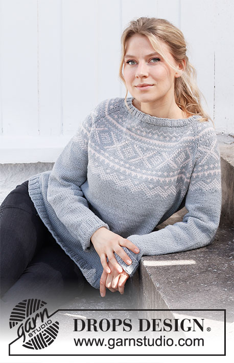 Heading Back Home / DROPS 216-18 - Knitted sweater in DROPS Cotton Merino or DROPS Daisy. The piece is worked top down with raglan and Nordic pattern on the yoke. Sizes S - XXXL.