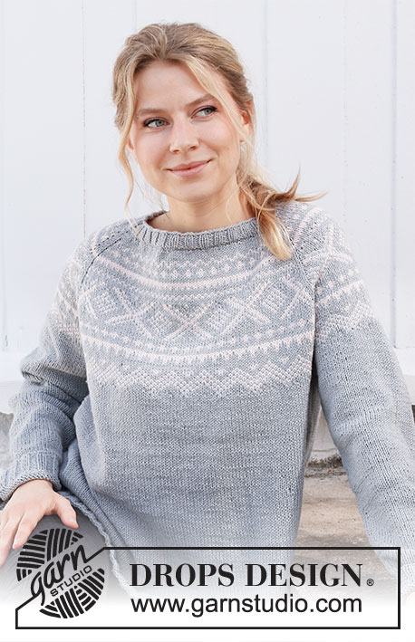 Heading Back Home / DROPS 216-18 - Knitted sweater in DROPS Cotton Merino or DROPS Daisy. The piece is worked top down with raglan and Nordic pattern on the yoke. Sizes S - XXXL.