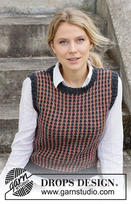 Back to School / DROPS 218-22 - Knitted vest / slipover with Pepita pattern in DROPS Alpaca. Sizes S - XXXL.