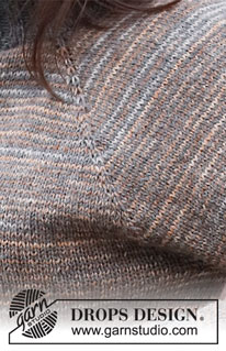 November Sky / DROPS 218-35 - Gebreide trui met raglan en strepen in DROPS Fabel. Het werk wordt van boven naar beneden gebreid met dubbele halsrand. Maat: S - XXXL