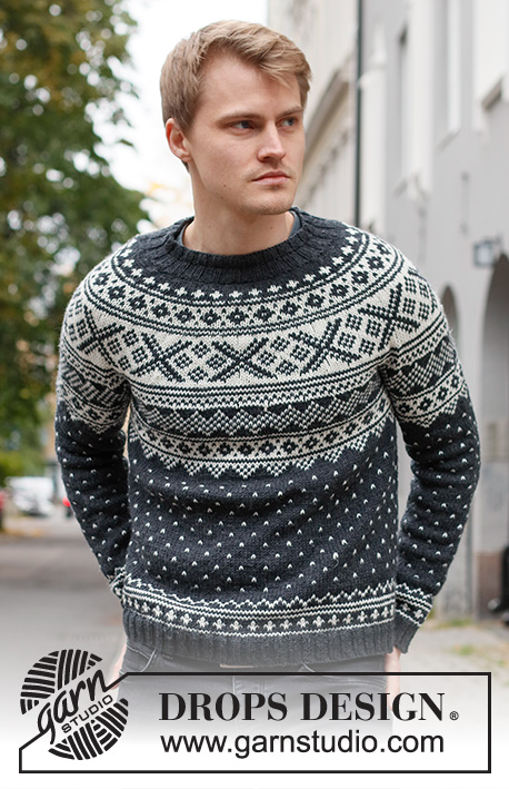 Winter's Night Enchantment / DROPS 219-15 - Knitted jumper for men in DROPS Karisma. The piece is worked top down with round yoke and Nordic pattern. Sizes S - XXXL.