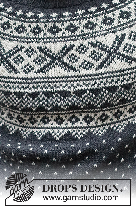 Winter's Night Enchantment / DROPS 219-15 - Sweter męski na drutach, przerabiany od góry do dołu z włóczki DROPS Karisma, z zaokrąglonym karczkiem i żakardem norweskim. Od S do XXXL.