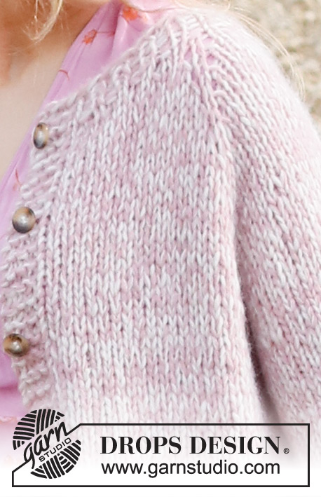 Cosy Rosy Cardigan / DROPS 220-12 - Sweter rozpinany na drutach, przerabiany od góry do dołu, 2 nitkami włóczki DROPS Air lub 1 nitką włóczki DROPS Wish, z reglanem i rękawami ¾. Od S do XXXL.