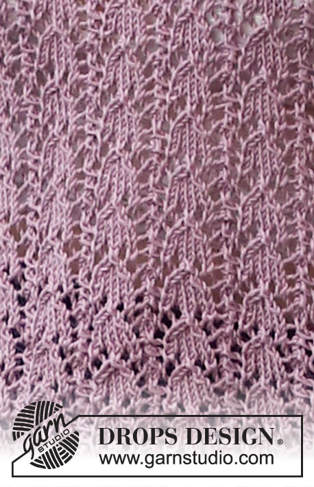 Playful Petals / DROPS 220-24 - Sweter na drutach z krótkim rękawem i ściegiem ażurowym, z włóczki DROPS Safran. Od S do XXXL.