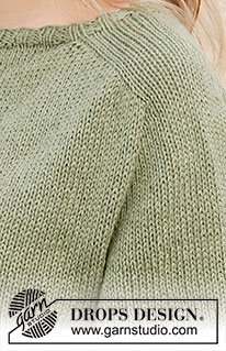Fern Feast / DROPS 220-26 - Sweter na drutach, przerabiany od góry do dołu, z ramionami typu saddle shoulder i krótkim rękawem, z włóczki DROPS Belle lub DROPS Sky. Od S do XXXL.