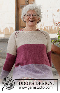 Lavender Rose Sweater / DROPS 220-34 - Stickad tröja i DROPS Air. Arbetet stickas uppifrån och ner med raglan och ränder. Storlek S - XXXL.