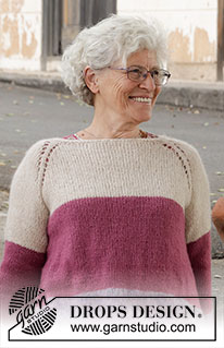 Lavender Rose Sweater / DROPS 220-34 - DROPS Air lõngast ülevalt alla kootud raglaan varrukatega triipudega avar džemper suurustele S kuni XXXL