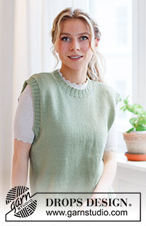 Abby Vest / DROPS 220-42 - Colete tricotado em DROPS Flora. Tricota-se totalmente em ponto meia, com orlas em canelado. Do S ao XXXL.