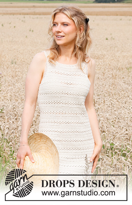 Open Country / DROPS 220-5 - Crocheted dress with textured pattern in DROPS Cotton Merino. Size: S - XXXL