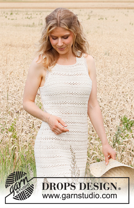 Open Country / DROPS 220-5 - Crocheted dress with textured pattern in DROPS Cotton Merino. Size: S - XXXL