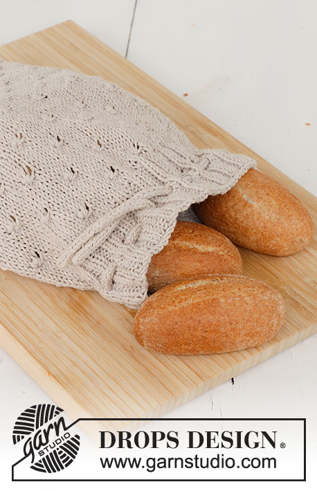 Grateful Bread / DROPS 221-52 - Torba na chleb na drutach, ściegiem strukturalnym, z włóczki DROPS Cotton Light.