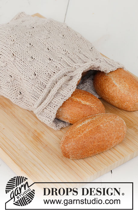 Grateful Bread / DROPS 221-52 - DROPS Cotton Light lõngast kootud tekstuurse mustriga leiva kott