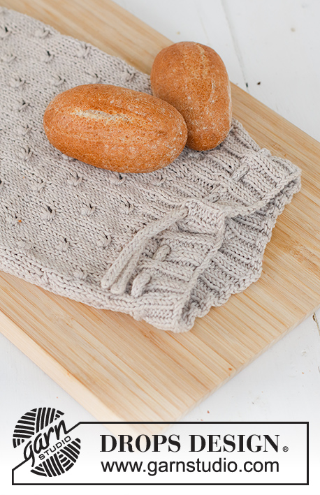 Grateful Bread / DROPS 221-52 - DROPS Cotton Light lõngast kootud tekstuurse mustriga leiva kott