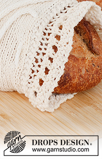 Warm Delights / DROPS 221-53 - Torba na chleb na drutach z falbankami, z włóczki DROPS Cotton Light.