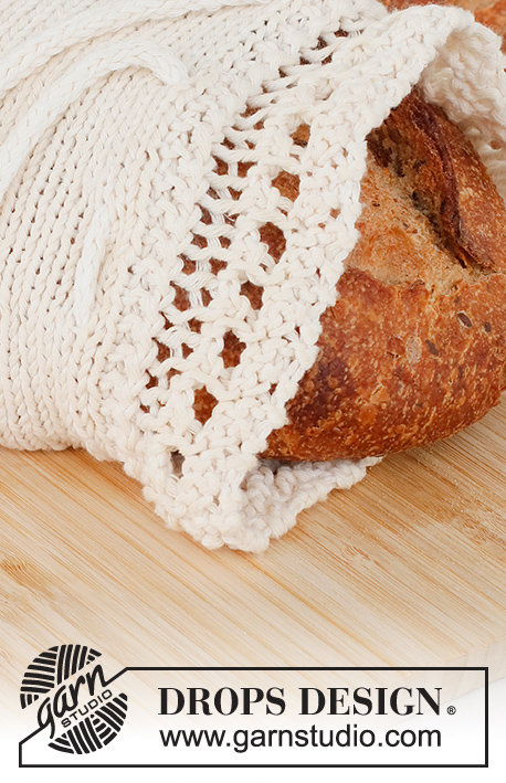 Warm Delights / DROPS 221-53 - Torba na chleb na drutach z falbankami, z włóczki DROPS Cotton Light.