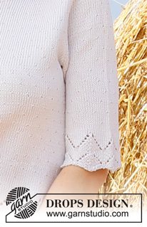 Summer Land / DROPS 223-19 - Sweter na drutach z włóczki DROPS BabyMerino, ze ściegiem ażurowym i krótkim rękawem. Od S do XXXL