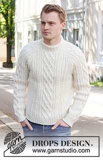 Ice Island / DROPS 224-10 - Knitted sweater for men in DROPS Karisma. The piece is worked with raglan, cables and double neck. Sizes S - XXXL.