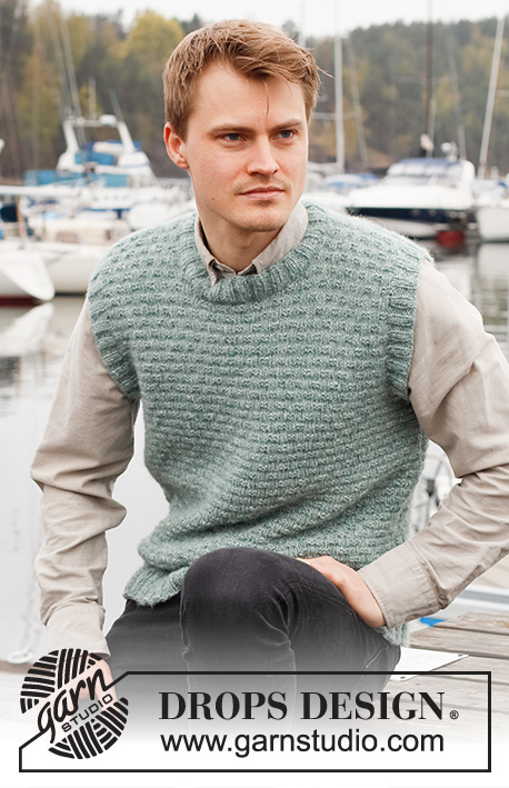 Winter Rapids Slipover / DROPS 224-16 - Knitted vest for men in DROPS Air. The piece is worked with textured pattern and ribbed edges. Sizes S - XXXL.