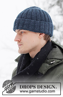 Icebound Hat / DROPS 224-27 - Męska czapka na drutach, typu hipster, z włóczki DROPS Alaska.