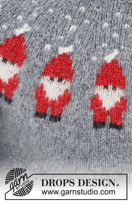 Merry Santas / DROPS 224-5 - Stickad tröja till herr i DROPS Air. Arbetet stickas uppifrån och ner, med runt ok och jultomte mönster. Storlek S - XXXL. Tema: Jul.