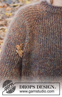 Woodland Sparkle Sweater / DROPS 226-2 - Sweter na drutach, przerabiany od góry do dołu, z reglanowymi rękawami, 4 nitkami włóczki DROPS Kid-Silk. Od S do XXXL
