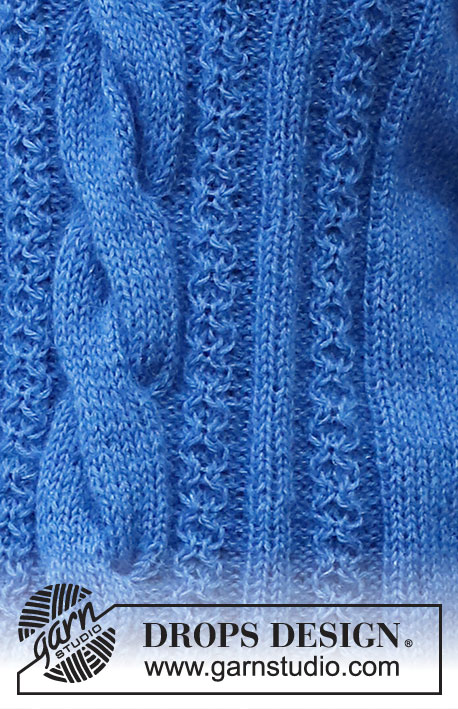 December Tide / DROPS 226-25 - Gebreide trui in DROPS Flora en DROPS Kid-Silk of DROPS Alpaca en DROPS Kid-Silk. Het werk wordt gebreid met tricotsteek, kabels, hoge hals en split in de zijkanten. Maten S - XXXL.