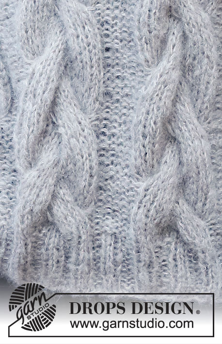 Evening Fires Sweater / DROPS 226-40 - Neulottu pusero 2-kertaisesta DROPS Brushed Alpaca Silk -langasta. Työssä on palmikoita ja kaksinkertainen pääntien reunus. Koot S-XXXL.