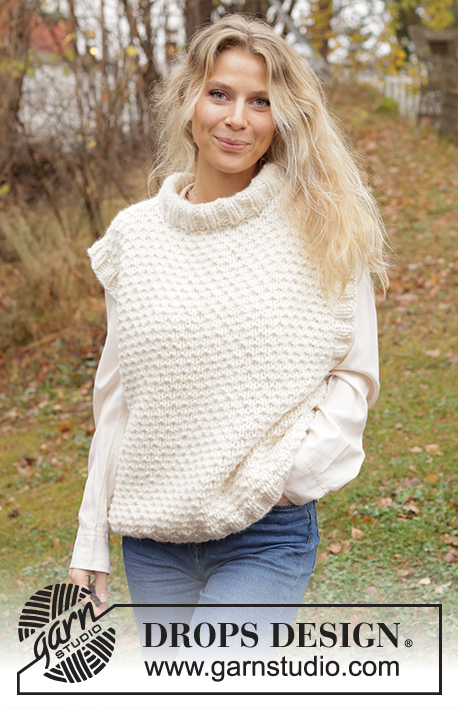 Camilla Slipover / DROPS 226-60 - Colete tricotado em DROPS Wish. Tricota-se com ponto texturado, orlas em canelado e gola dobrada. Do S ao XXXL.