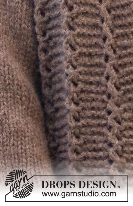 Lakeside Trails / DROPS 226-8 - Casaco tricotado com 2 fios DROPS Air, em ponto jarreteira, ponto rendado e com gola xaile. Do XS ao XXL.