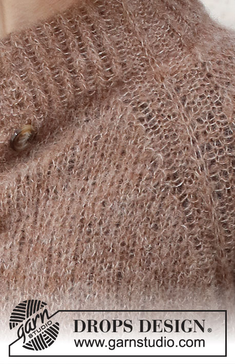 City Stride / DROPS 227-2 - Casaco tricotado de cima para baixo, com cavas raglan, gola dobrada e linha dos raglans em canelado, em DROPS Brushed Alpaca Silk. Do S ao XXXL.
