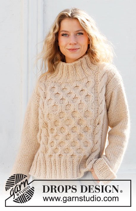 Winter Hive / DROPS 227-27 - Knitted jumper in DROPS Wish. The piece is worked with cables, honeycomb pattern and high neck. Sizes S - XXXL.