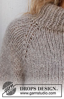 Almond Breeze / DROPS 227-33 - Sweter na drutach, przerabiany od góry do dołu, z reglanowymi rękawami i podwójnym wykończeniem dekoltu, z włóczki DROPS Wish. Od S do XXXL.