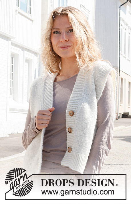 Memories of Monaco / DROPS 227-42 - Knitted vest in DROPS Air. The piece is worked with V-neck and ribbed edges. Sizes S - XXXL.