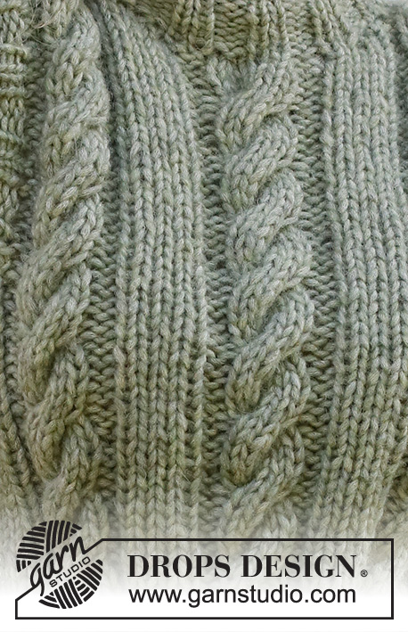 Sage Strings / DROPS 227-47 - Colete tricotado de cima para baixo, com torcidos e orlas em canelado, em DROPS Wish. Do S ao XXXL.