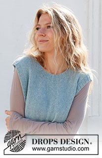 Sky so Blue / DROPS 227-53 - Knitted vest / slipover in DROPS Sky. The piece is worked in stocking stitch, with ribbed edges and splits in the sides. Sizes S - XXXL.