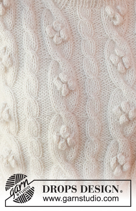 Early Frost / DROPS 227-8 - Pull sans manches tricoté en DROPS Alpaca en DROPS Kid-Silk. Se tricote avec torsades, nopes, col doublé et bordures en côtes. Du S au XXXL.