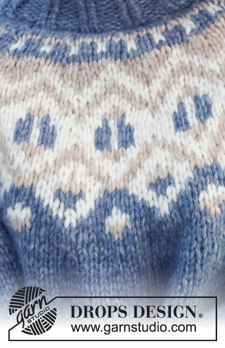 North Gate Sweater / DROPS 228-14 - Pulôver tricotado de cima para baixo com encaixe arredondado, jacquard multicolor e gola alta, em DROPS Wish. Do S ao XXXL