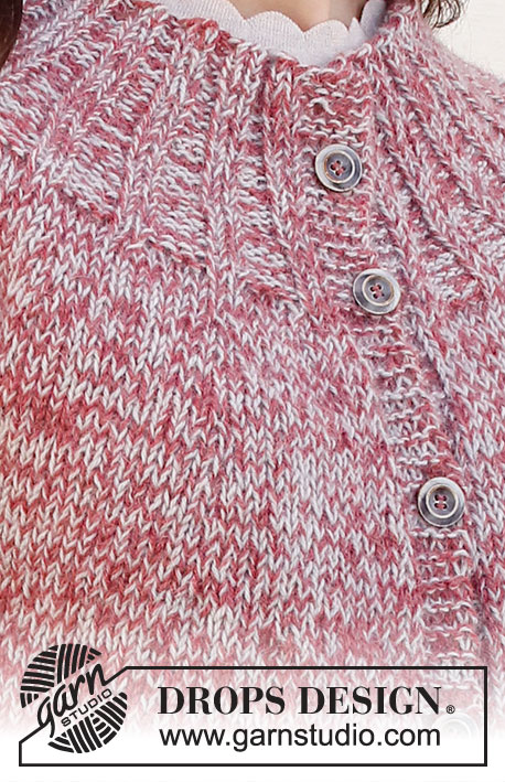 Frosted Cranberries / DROPS 228-28 - Strikket jakke i 2 tråde DROPS Alpaca. Arbejdet strikkes oppefra og ned med rundt bærestykke. Størrelse XS - XXL.