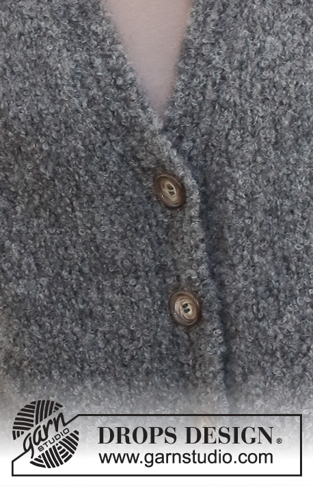 December Skies / DROPS 228-32 - Colete tricotado em DROPS Alpaca Bouclé e DROPS Kid-Silk. Tricota-se com fendas nos lados, decote em V e orlas em canelado. Do XS ao XXL.