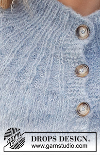 Rhythmic Rain Jacket / DROPS 228-41 - Rozpinany sweter na drutach, przerabiany od góry do dołu, z zaokrąglonym karczkiem, brzegami ściągaczem i pęknięciami na bokach, z włóczki DROPS Melody. Od S do XXXL